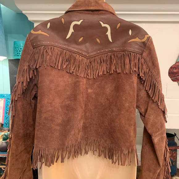 80s CHEVIGNON NATIVE FRINGED WESTERN SUEDE JACKET - Picture 2 of 10